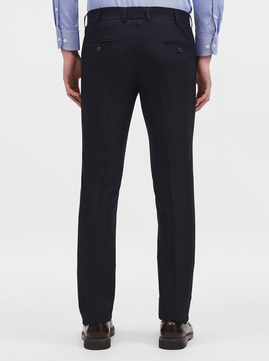Navy Blue Solid Slim Fit Formal Trouser | Metal