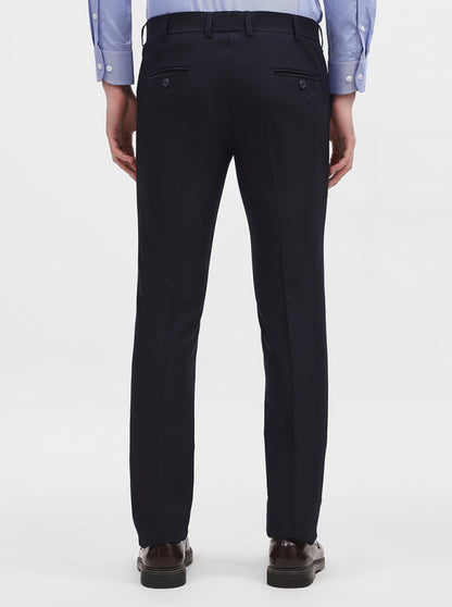 Navy Blue Solid Slim Fit Formal Trouser | Metal