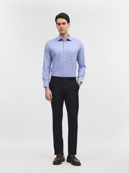 Navy Blue Solid Slim Fit Formal Trouser | Metal