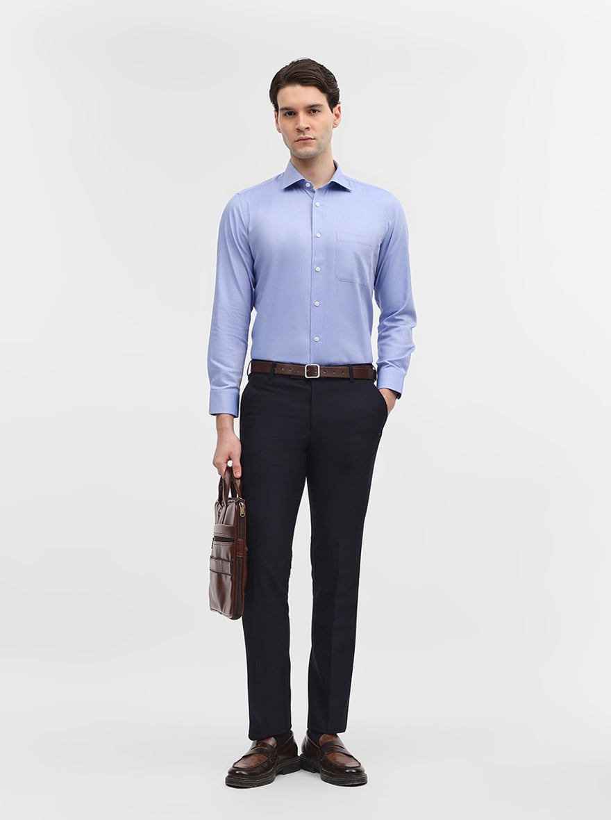 Navy Blue Solid Slim Fit Formal Trouser | Metal
