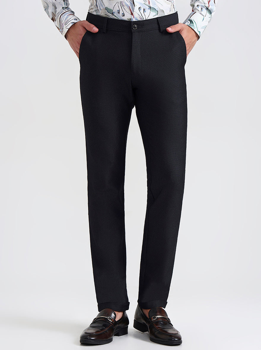 Black Printed Slim Fit Club Wear Trouser | JB Studio