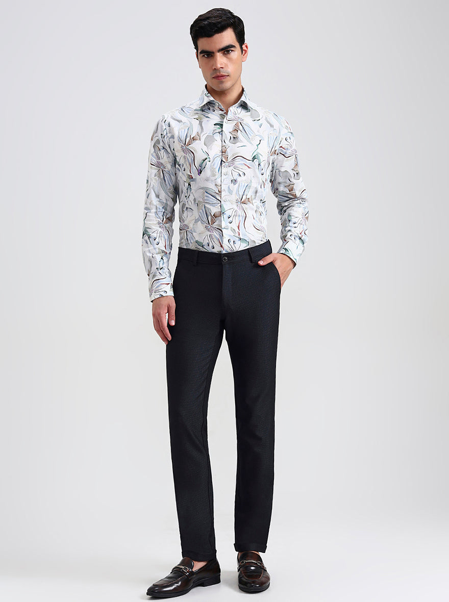 Black Printed Slim Fit Club Wear Trouser | JB Studio
