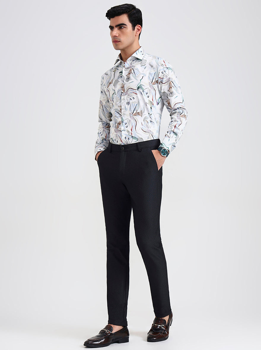 Black Printed Slim Fit Club Wear Trouser | JB Studio