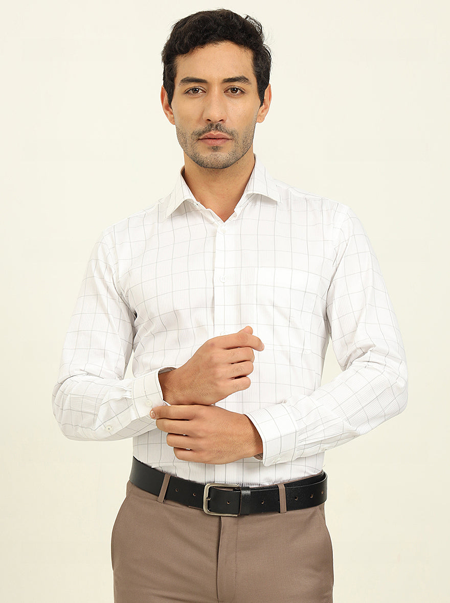 White & Grey Checked Slim Fit Formal Shirt | Metal