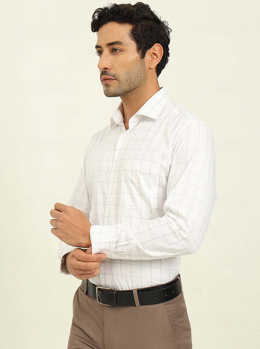 White & Grey Checked Slim Fit Formal Shirt | Metal