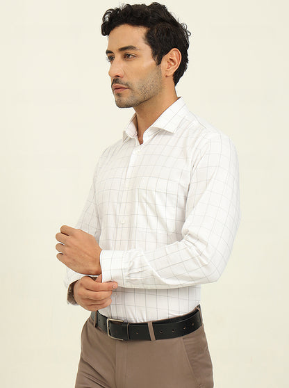 White & Grey Checked Slim Fit Formal Shirt | Metal