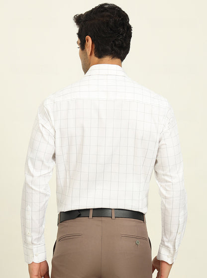 White & Grey Checked Slim Fit Formal Shirt | Metal