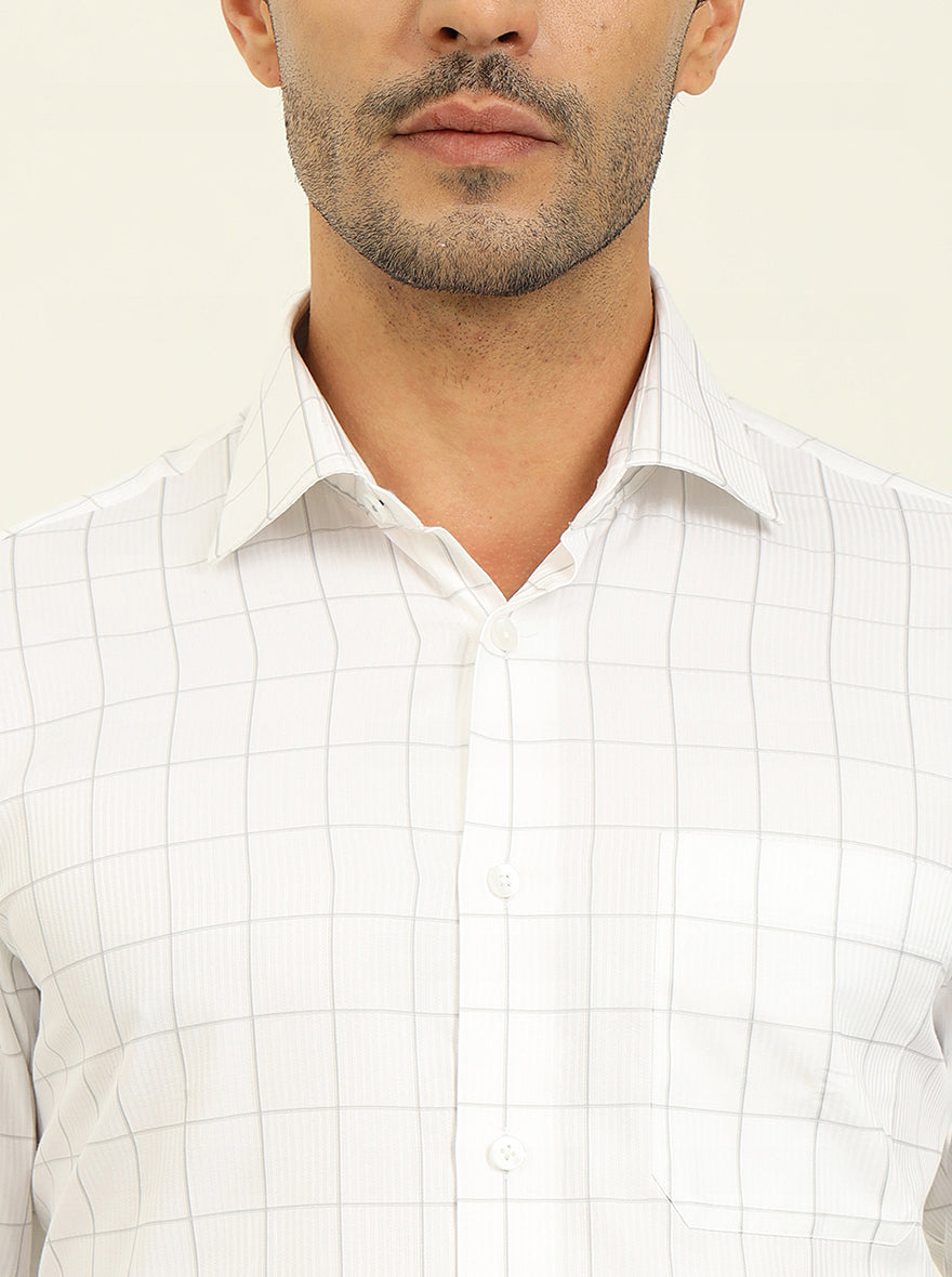 White & Grey Checked Slim Fit Formal Shirt | Metal
