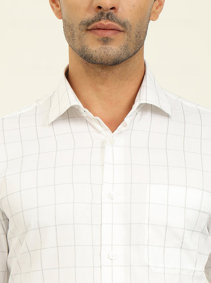 White & Grey Checked Slim Fit Formal Shirt | Metal