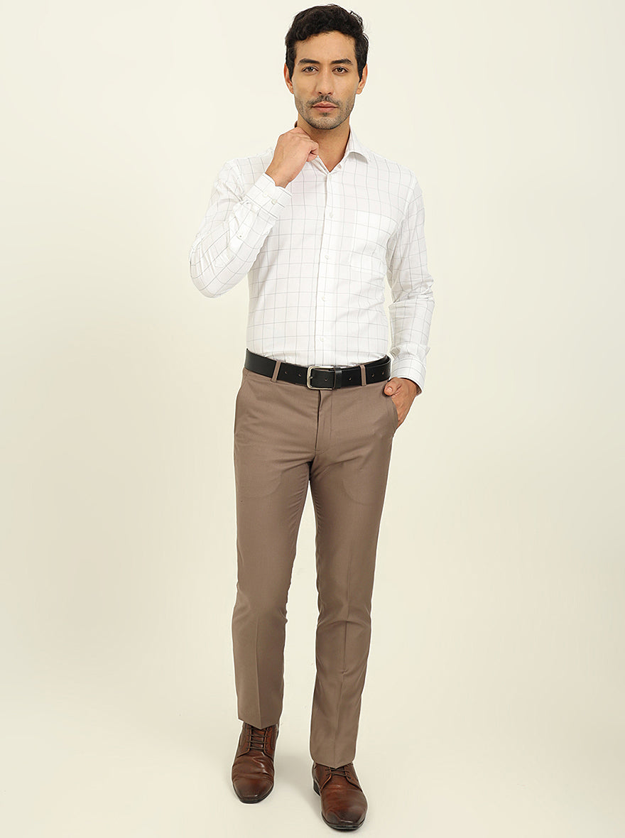 White & Grey Checked Slim Fit Formal Shirt | Metal