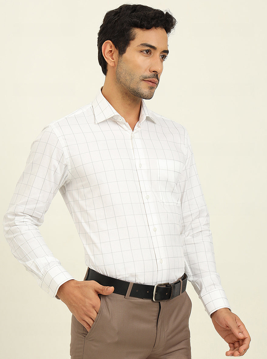 White & Grey Checked Slim Fit Formal Shirt | Metal