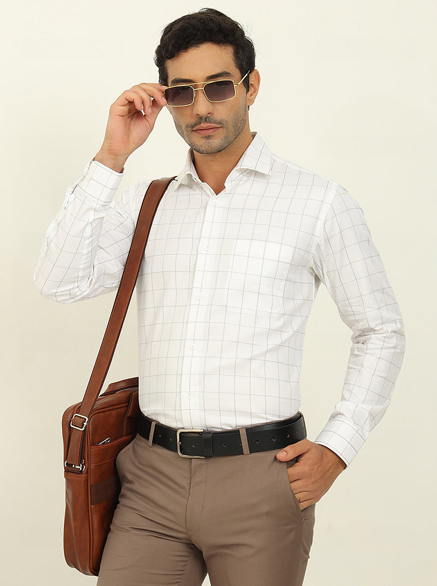 White & Grey Checked Slim Fit Formal Shirt | Metal