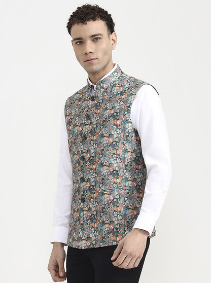 Green & Orange Printed  Waistcoat | Greenfibre