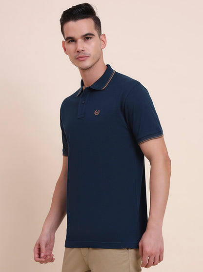 Indigo Blue Solid Slim Fit Polo T-Shirt | Greenfibre