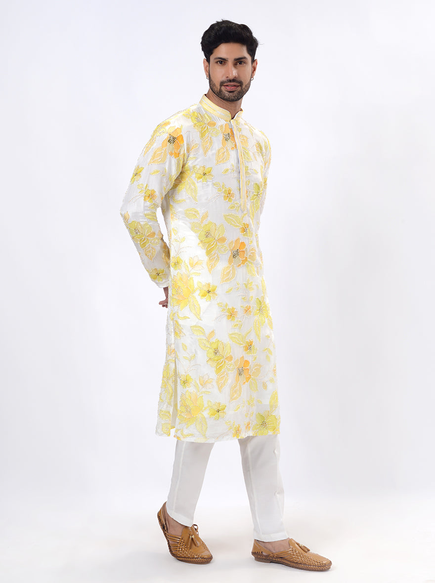 White & Yellow Kurta Pajama | TULA