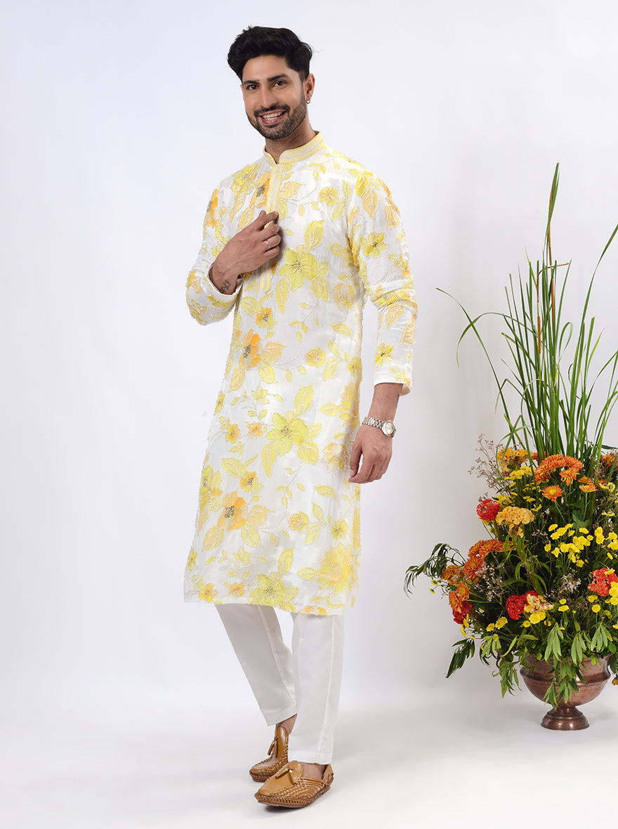 White & Yellow Kurta Pajama | TULA