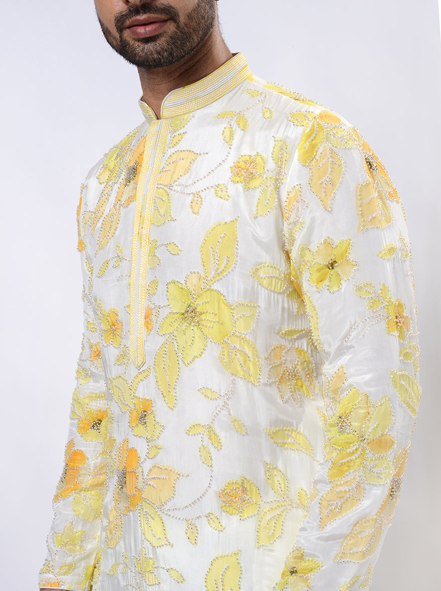 White & Yellow Kurta Pajama | TULA