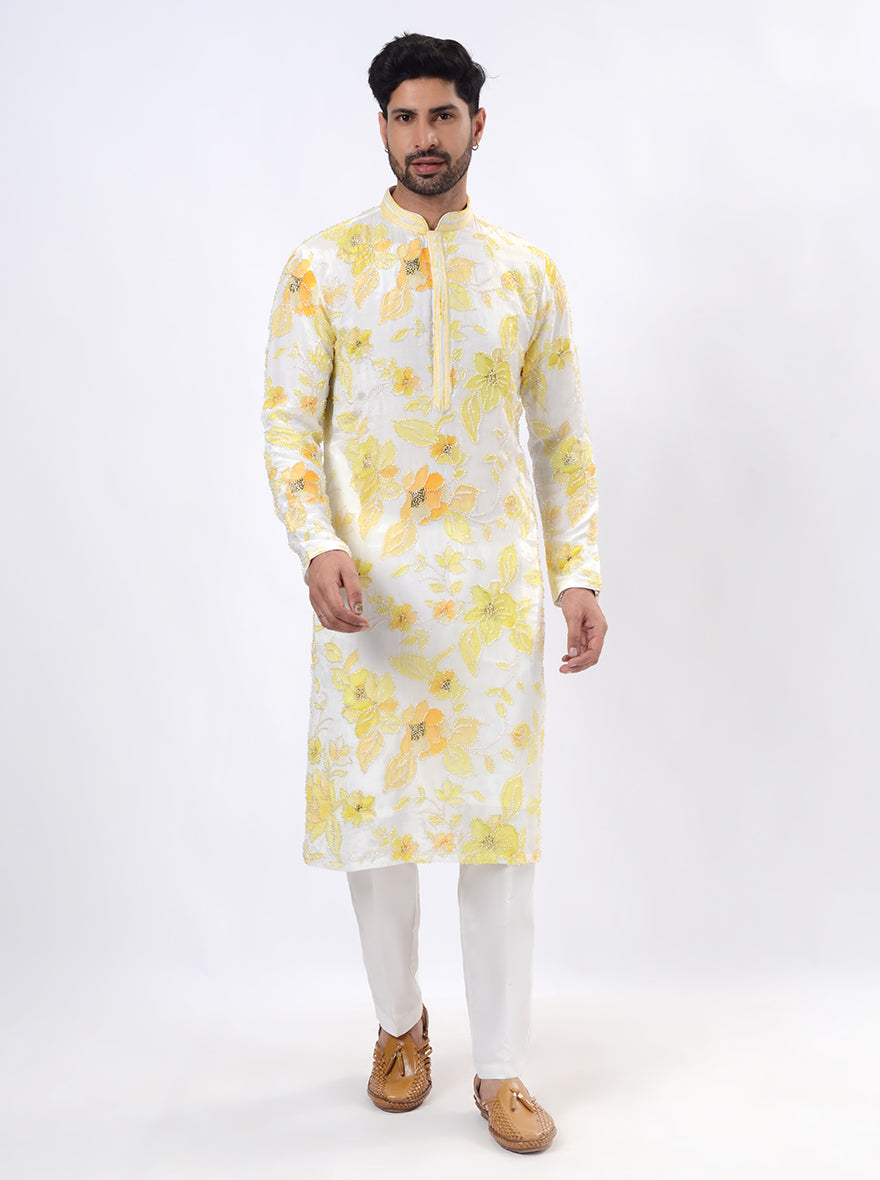 White & Yellow Kurta Pajama | TULA
