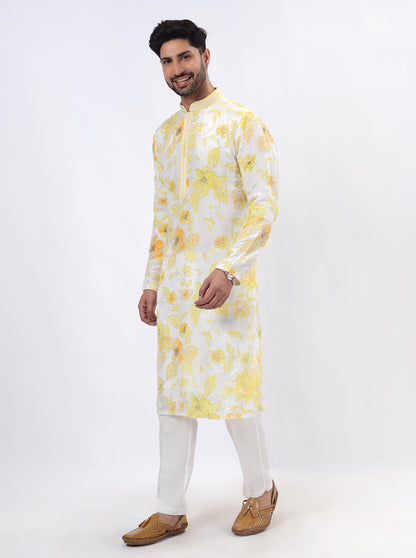 White & Yellow Kurta Pajama | TULA