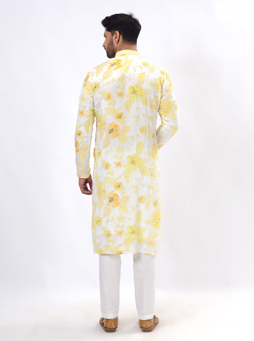 White & Yellow Kurta Pajama | TULA
