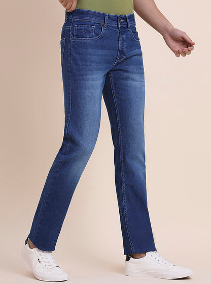 Mid Indigo Blue Washed Narrow Fit Jeans | Greenfibre