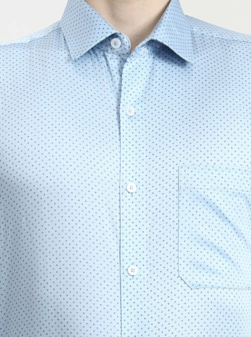 Blue Printed Regular Fit Formal Shirt | JadeBlue