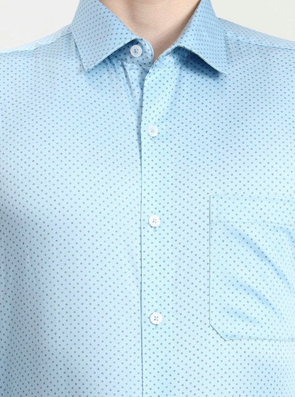 Blue Printed Regular Fit Formal Shirt | JadeBlue