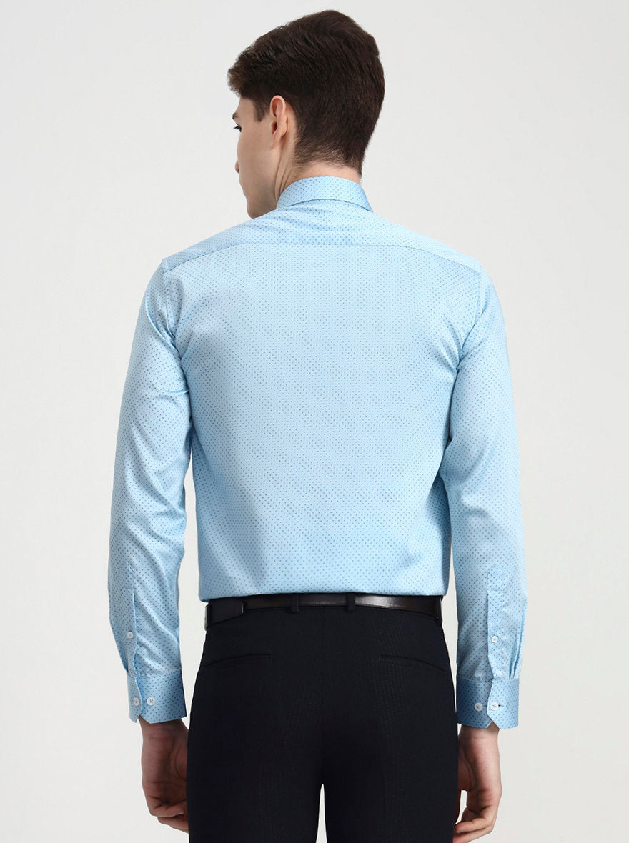 Blue Printed Regular Fit Formal Shirt | JadeBlue