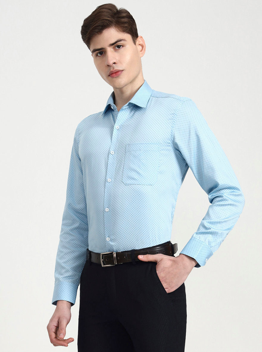 Blue Printed Regular Fit Formal Shirt | JadeBlue