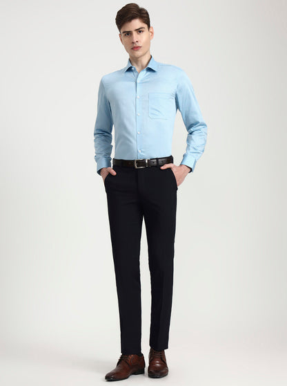 Blue Printed Regular Fit Formal Shirt | JadeBlue