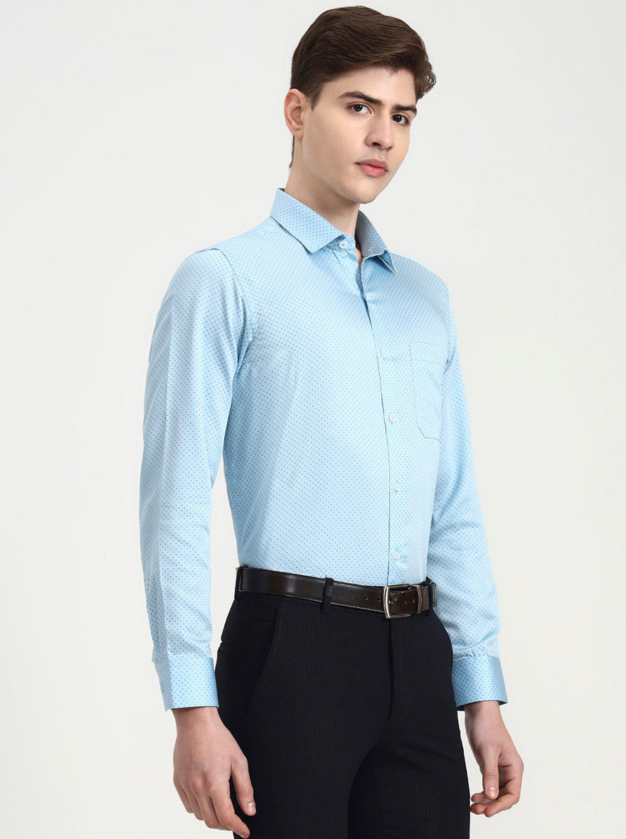 Blue Printed Regular Fit Formal Shirt | JadeBlue