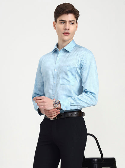 Blue Printed Regular Fit Formal Shirt | JadeBlue