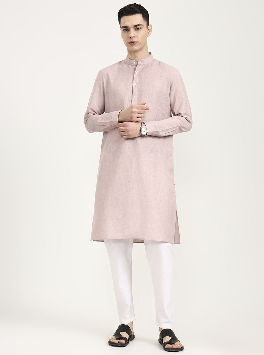 Pink Solid Modi Kurta | JadeBlue