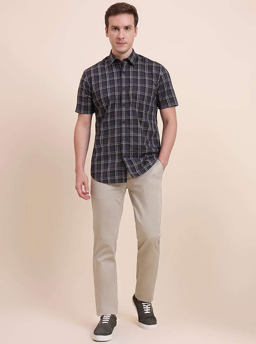 Dark Grey Checked Tailored Fit Semi Casual Shirt | JadeBlue