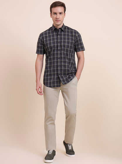 Dark Grey Checked Tailored Fit Semi Casual Shirt | JadeBlue