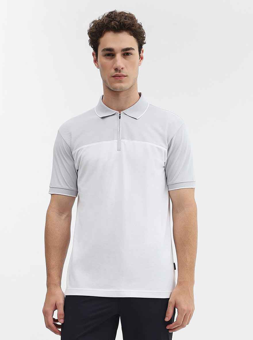 Steel Grey & White Solid Slim Fit Polo T-Shirt | Greenfibre