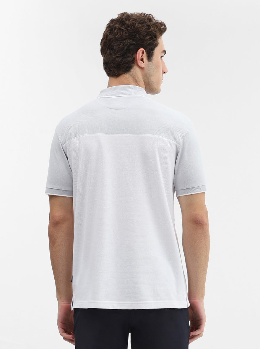 Steel Grey & White Solid Slim Fit Polo T-Shirt | Greenfibre