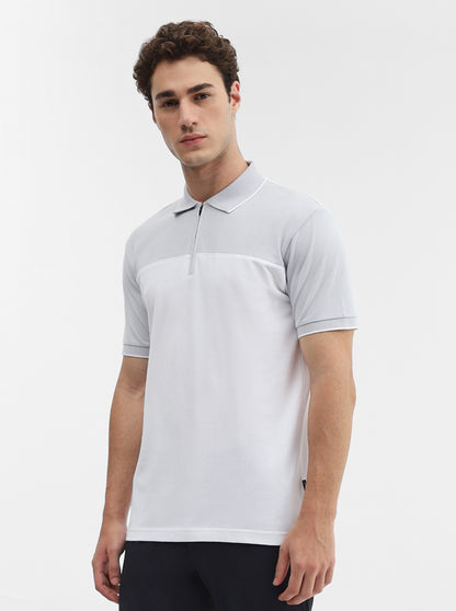 Steel Grey & White Solid Slim Fit Polo T-Shirt | Greenfibre