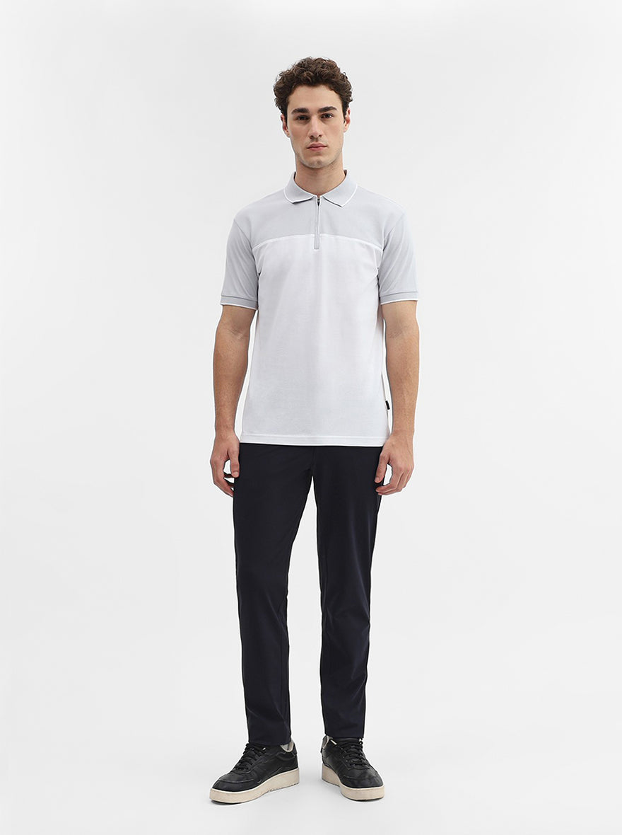 Steel Grey & White Solid Slim Fit Polo T-Shirt | Greenfibre