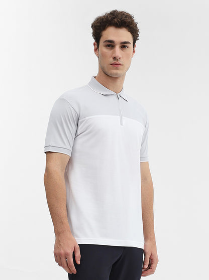 Steel Grey & White Solid Slim Fit Polo T-Shirt | Greenfibre