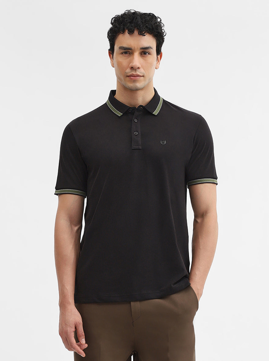 Black Solid Slim Fit Polo T-Shirt | JadeBlue