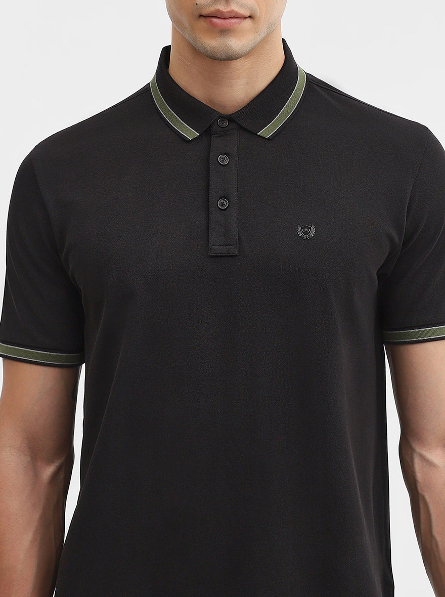 Black Solid Slim Fit Polo T-Shirt | JadeBlue