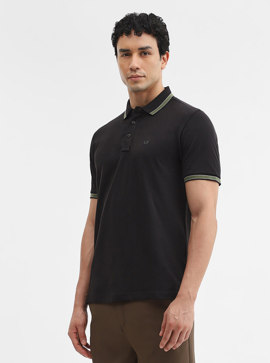 Black Solid Slim Fit Polo T-Shirt | JadeBlue
