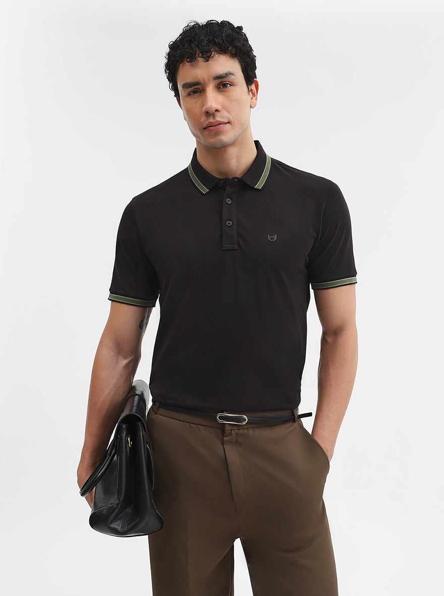 Black Solid Slim Fit Polo T-Shirt | JadeBlue