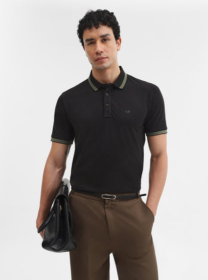 Black Solid Slim Fit Polo T-Shirt | JadeBlue