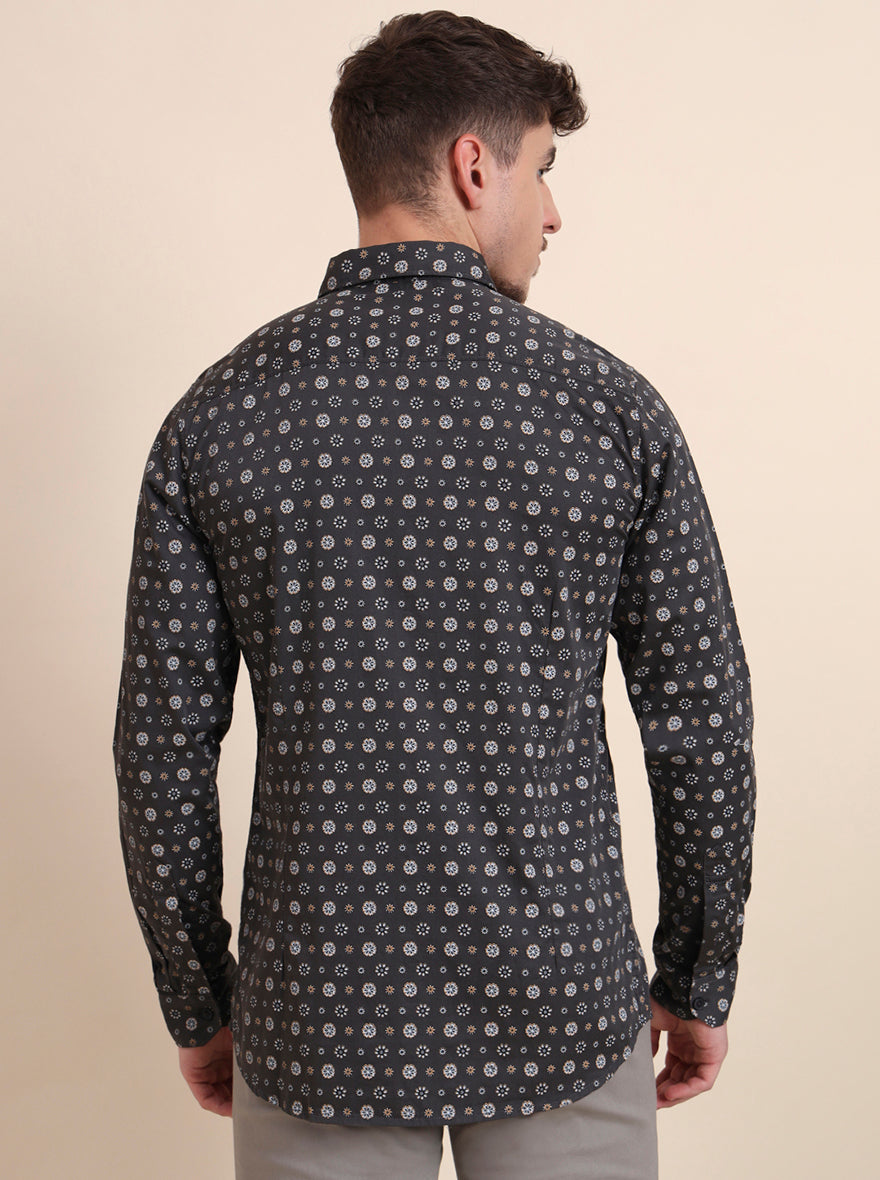 Black Printed Slim Fit Casual Shirt | JadeBlue