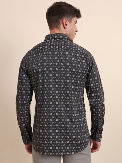 Black Printed Slim Fit Casual Shirt | JadeBlue
