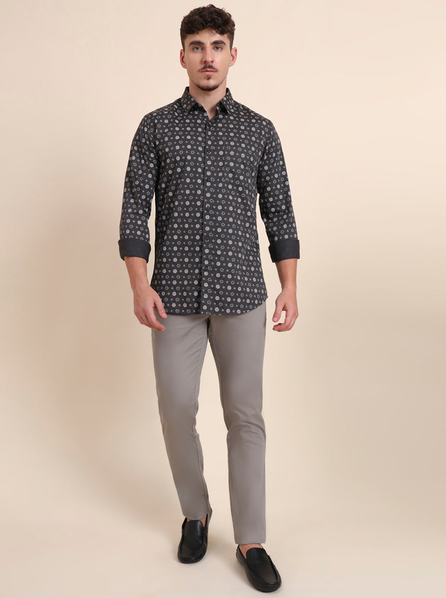Black Printed Slim Fit Casual Shirt | JadeBlue
