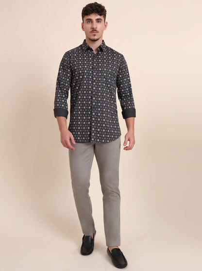 Black Printed Slim Fit Casual Shirt | JadeBlue