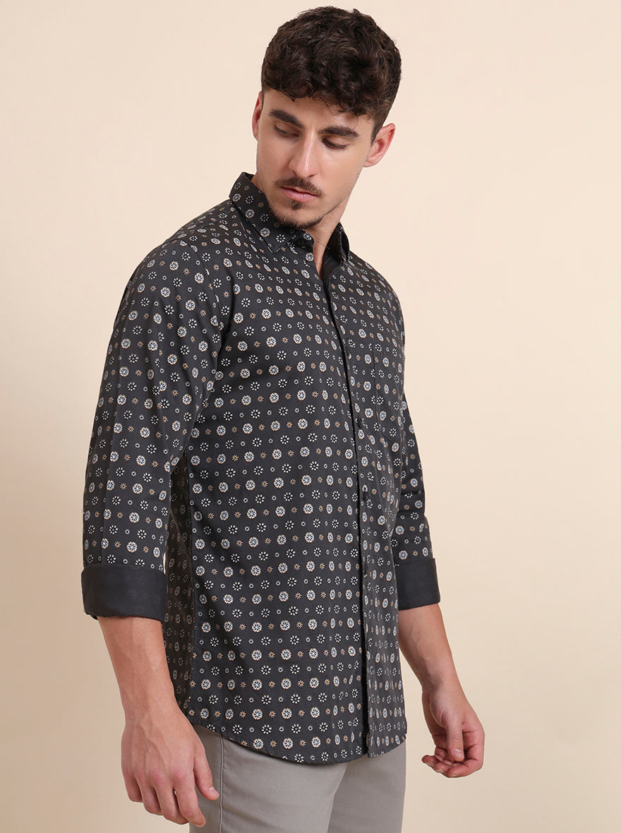 Black Printed Slim Fit Casual Shirt | JadeBlue